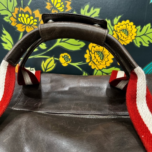 Vintage Bally Large Leather Travel Duffel – Red & White Stripe – Made in Italy - Picture 9 of 15